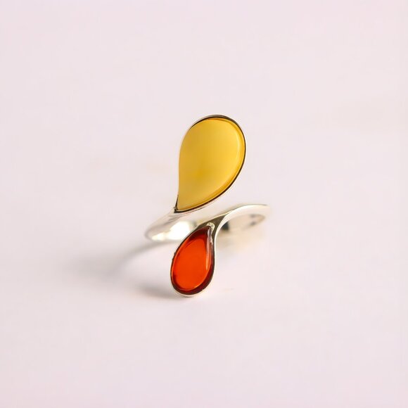Sterling Silver Baltic Cherry And Butterscotch Amber Ring - Picture 2 of 4
